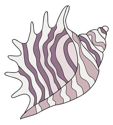 A purple and white shell with a zigzag pattern. The shell is drawn in a cartoon style