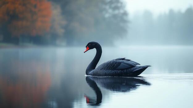 Black swan on lake in autumn photo