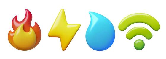 Water, gas, electricity and internet 3d icons for public utilities service vector