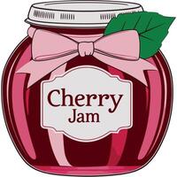 A Jam Jar Filled With Cherry Jam Tied With A Soft Pink Bow vector