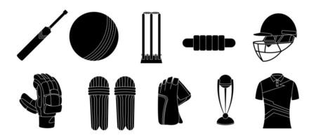 Cricket related object silhouette set illustration vector
