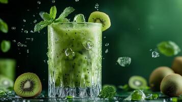 Kiwi juice with mint leaves and kiwi fruit photo