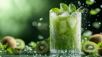 Kiwi juice with mint leaves and water splash photo