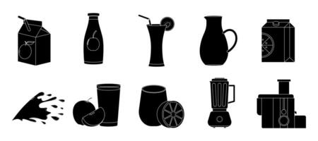 Juice related object silhouette set illustration vector