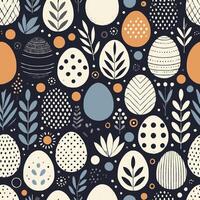 Easter Eggs And Spring Flowers. Seamless Easter Eggs Pattern Set. Elegant Easter Eggs Design. Pastel Easter Egg Pattern. Easter Greeting Card With Eggs. Easter Background With Flowers And Eggs Card. vector