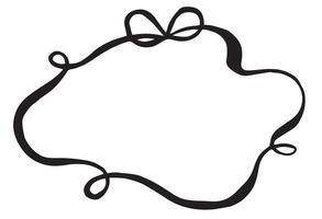 illustration, ribbon frame with bow drawing in doodle style vector