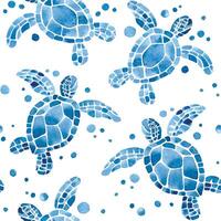 watercolor seamless pattern with sea turtles. simple blue print for fabric vector