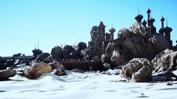 A large stone building with many spires on top of it video