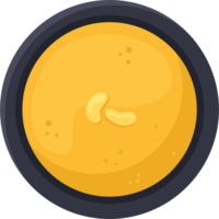 Bowl of yellow soup with a peanut element icon isolated png