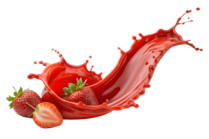 Fresco fresas con un dinámica chapoteo de vibrante rojo jugo, aislado, concepto de frescura y vitalidad png