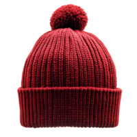 Red Knit Beanie Hat with Pompom, Isolated on Transparent Background png