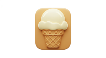 Creamy Vanilla Ice Cream Cone in a Square Icon 3D Render png