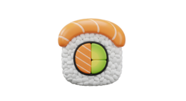 A Delightful 3D Render of California Roll Sushi Piece with Salmon Avocado and Rice png