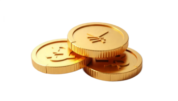 Three Gold Coins Stacked Together Displaying Wealth and Prosperity png