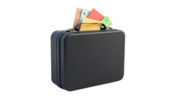 A Black Briefcase Ready for Business Trip Documents Papers and Folders Inside png
