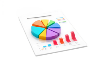 Colorful 3D Pie Chart and Bar Graph Data Visualization on a Document. Business Report Analysis png