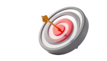 Achieving Success. A 3D Render of an Arrow Striking the Bullseye of a Target png