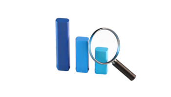 Data Analysis Magnifying Glass on 3D Bar Chart, Business Analytics Visualization, Market Research, Data Inspection, Financial Growth, Investment Strategy png