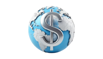 Global Finance Domination. A 3D Render of the World with a Prominent Dollar Sign png