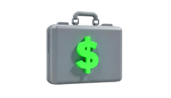 Grey Briefcase with Green Dollar Sign. A 3D Render of Financial Success and Wealth png