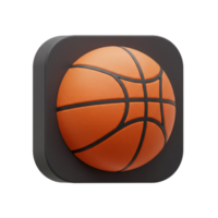 Realistic 3D Render of a Basketball App Icon Design, Orange Leather Sphere in Dark Square Frame. Digital Sport Icon, Game App png