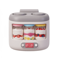 Adorable 3D Render of a Cute Yogurt Maker with Colorful Jars Filled with Yummy Fruit Parfaits png