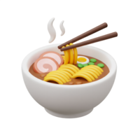 Delicious 3D Render of a Steaming Bowl of Ramen Noodles with Chopsticks png