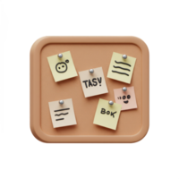 3D Render of a Cute Notice Board with Colorful Sticky Notes and Pins png