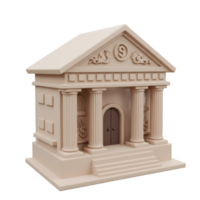 3D Render of a Classic Beige Bank Building Model with Columns and Dollar Signs png