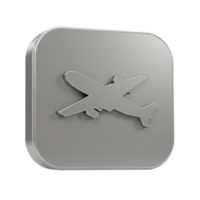 3D Render of a Silver Airplane Icon on a Square Button for Travel Apps and Websites png
