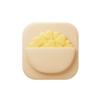 Adorable 3D Render of Heart-Shaped Cereal in a Bowl App Icon Design png