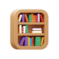 A Colorful 3D Render of a Bookshelf Filled with Various Books, Illustrating a Home Library or Reading Nook png