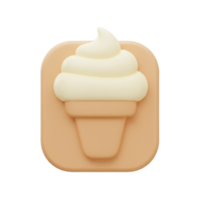 A Delightful 3D Render of a Vanilla Ice Cream Cone in a Square App Icon Design png