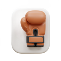 3D Render of a Brown Boxing Glove on a White Square Icon A Digital Illustration of Boxing Equipment png