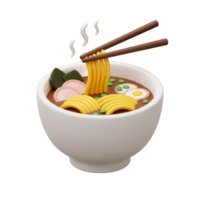 Delicious 3D Render of Ramen Noodles Being Lifted with Chopsticks from a Bowl, Appetising Japanese Cuisine png