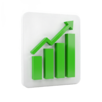 3D Render of a Green Upward Trending Bar Graph Icon on White Background Indicating Growth and Progress in Business and Finance png