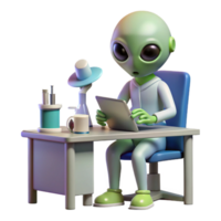 Alien Scientist Using Tablet at Desk in Lab png