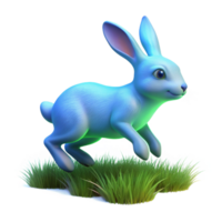 Blue Bunny Hopping in Green Grass A 3D Render png