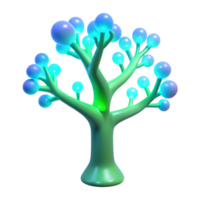 Vibrant 3D Render of a Glowing Teal Tree with Round Luminescent Fruit png