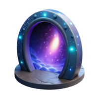 3D Render of a Futuristic Space Portal Illustration with Glowing Lights and Nebula Background png