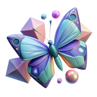 3D Render of a Futuristic Butterfly with Geometric Shapes and Spheres Background Illustration png
