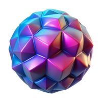 3D Render of a Geometric Abstract Sphere with Iridescent Purple and Blue Polygons png