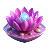 3D Render of a Pink Lotus Flower with a Sparkling Crystal Center on a Padded Surface png