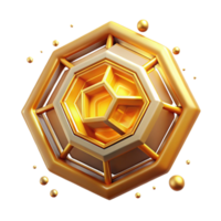 Golden Hexagonal 3D Geometric Abstract Background Illustration with Inner Cube Structure and Floating Spheres png