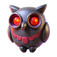 3D Render of a Robotic Owl with Glowing Red Eyes png