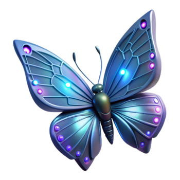 luminoso mecânico borboleta 3d render futurista inseto asas brilhando luzes cyborg natureza png