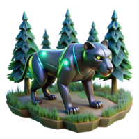 Cybernetic Panther 3D Render Illustration Majestic Robotic Big Cat in Forest Setting png