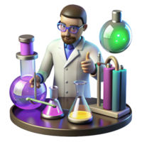 3D Illustration of a Scientist in a Lab with Colorful Chemical Solutions png