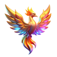 Vibrant 3D Render of a Mythical Phoenix Bird with Iridescent Wings and Tail png
