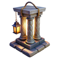 3D Model of Ancient Stone Columns with Lantern png
